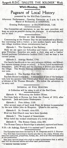 Programme for the Askrigg/Bainbridge Pageant 1944