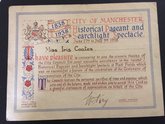 Manchester Pageant 1938: Certificate