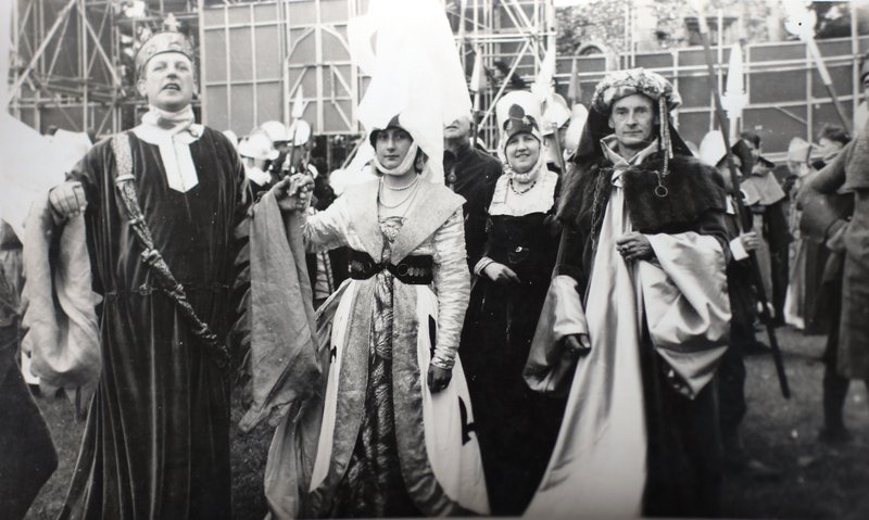 Performers between scenes in the Bury St Edmunds Pageant 1959