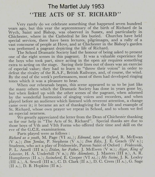 Report from The Martlet on "The Acts of St Richard"