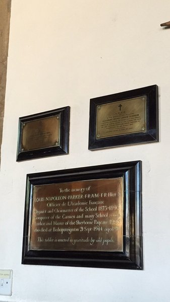 Plaque in Sherborne School chapel