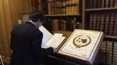 Paul inspects archival material in the Sherborne School Archive