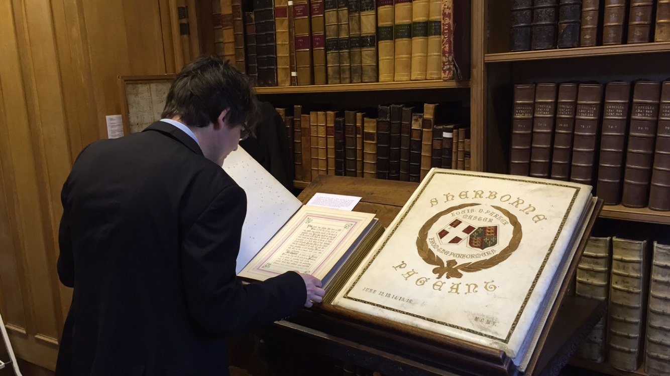 Paul inspects archival material in the Sherborne School Archive